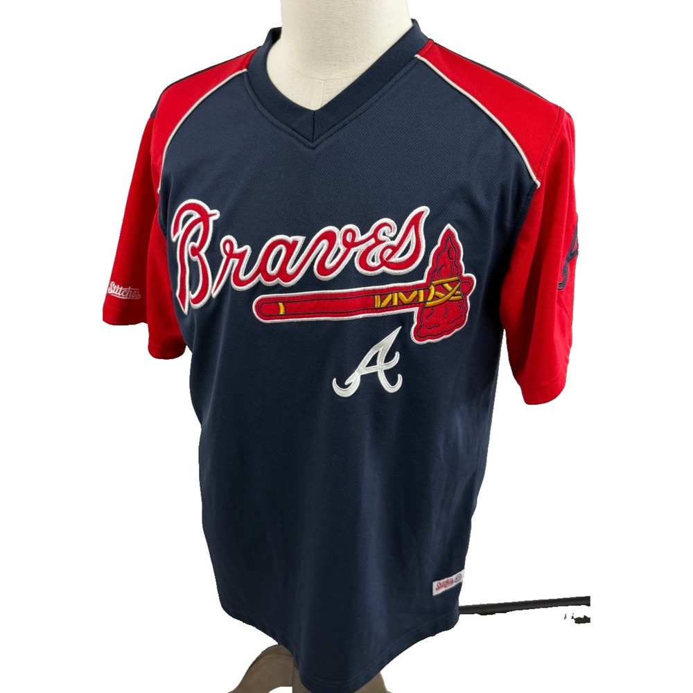 Stitches Atlanta Braves MLB Jersey Mens Mesh V-Neck Shirt Large
